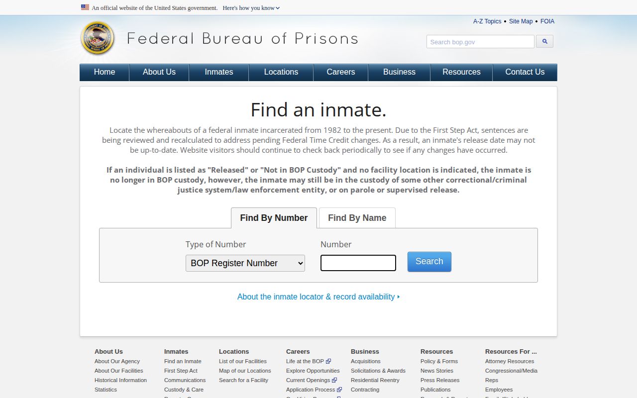 Federal BOP inmate locator for released person connected to Cobb County