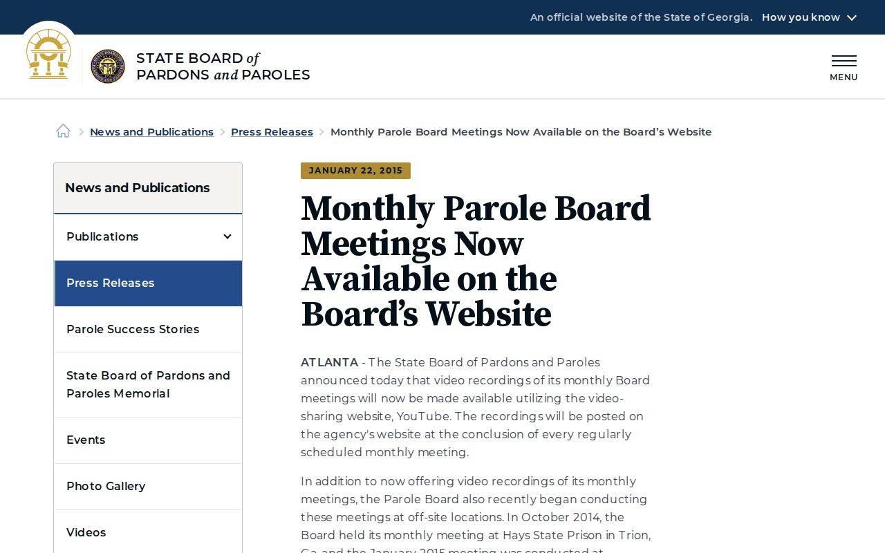 Cobb County parole and probation monthly Board meeting limits