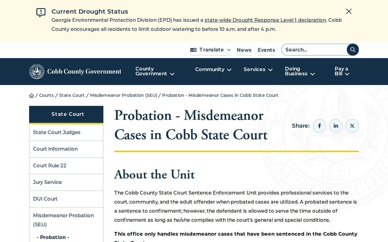 Cobb County parole and probation misdemeanor SEU reporting rule