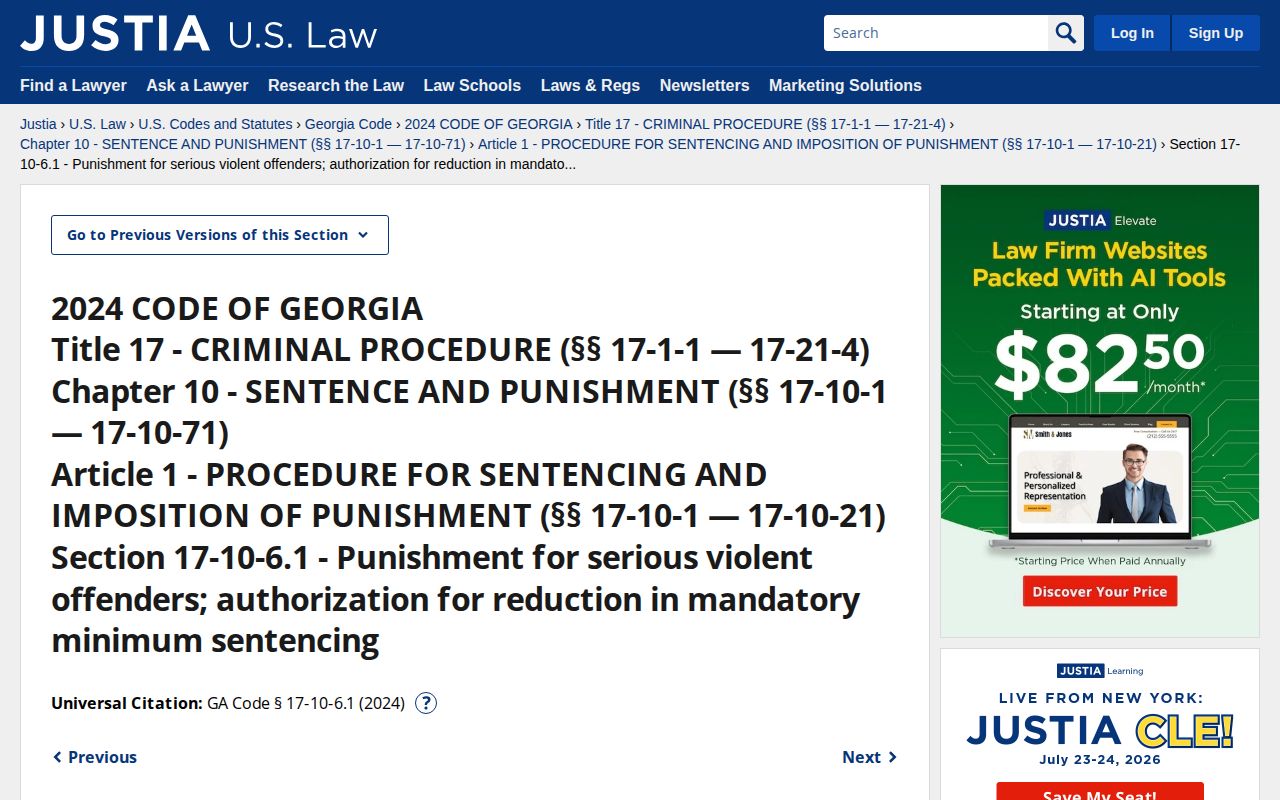 Cobb County projected release date Georgia serious violent felony statute