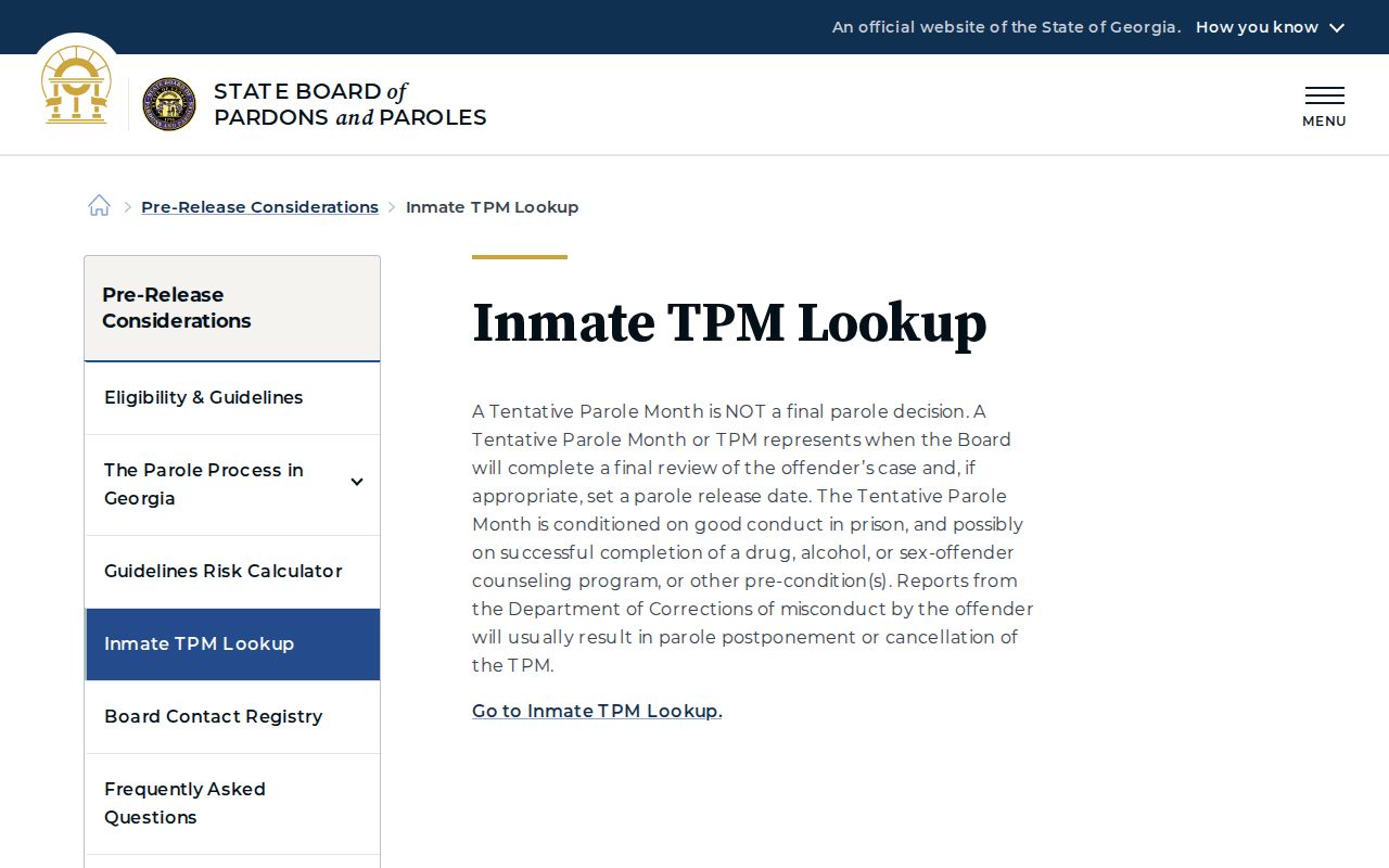 Cobb County projected release date Tentative Parole Month explanation