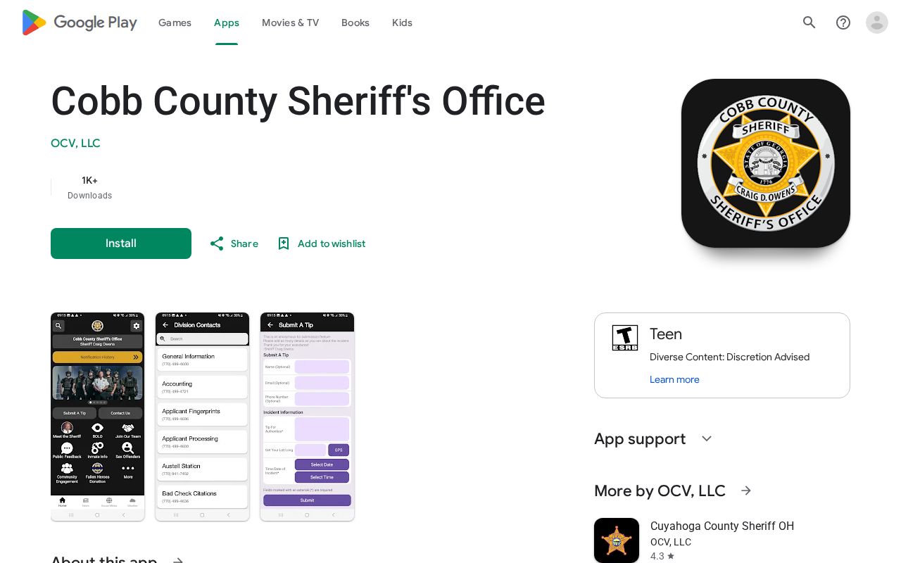 Cobb County Sheriff app listing used during a 24-hour release check