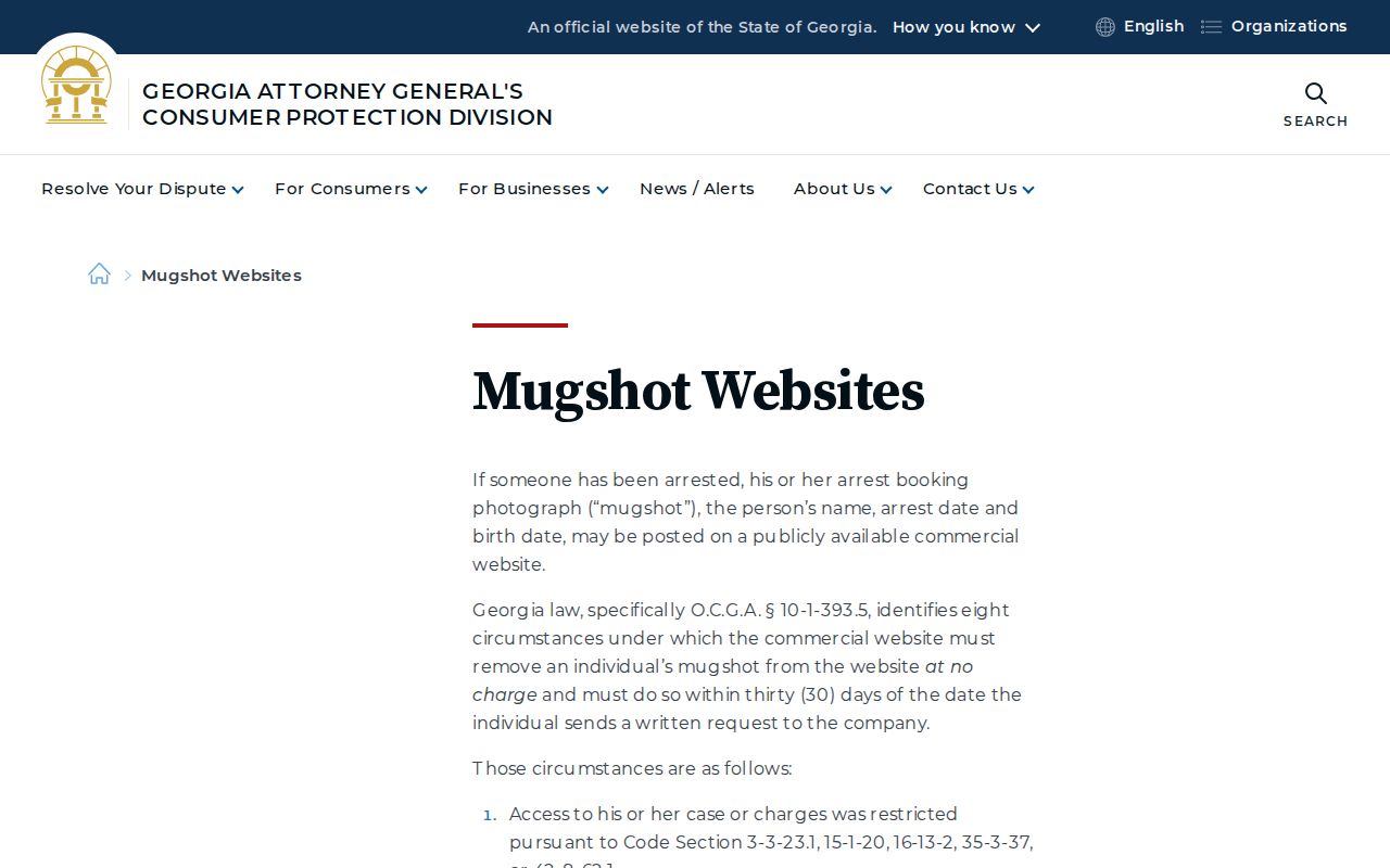 Cobb County released inmate mugshots Georgia free removal rule