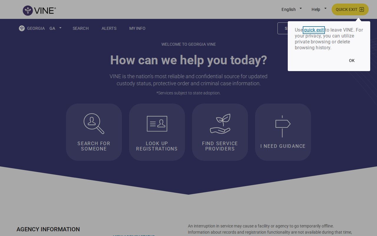 Georgia VINELink portal for a Cobb County inmate release check