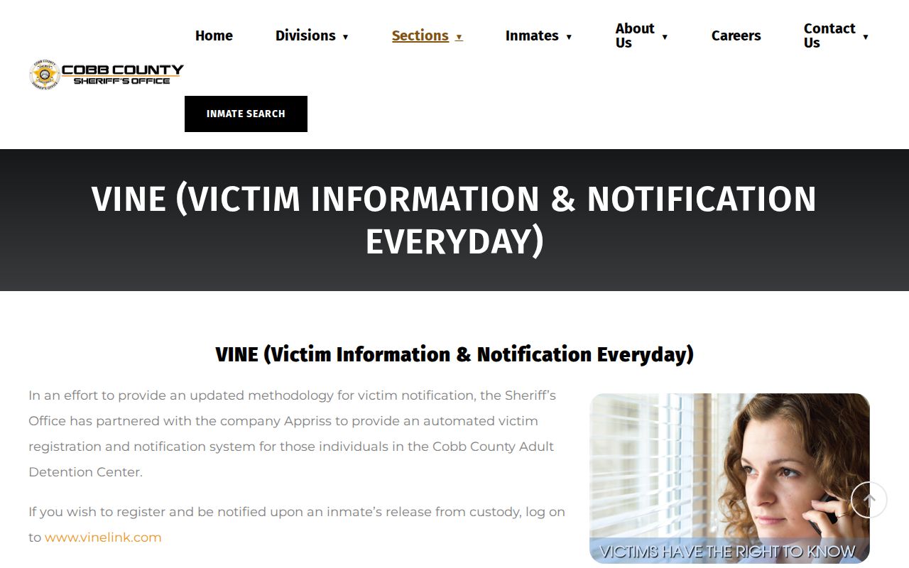 Cobb County Sheriff VINE release-notification instructions